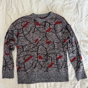 Women’s Gray and Red Patterned Sweater S M